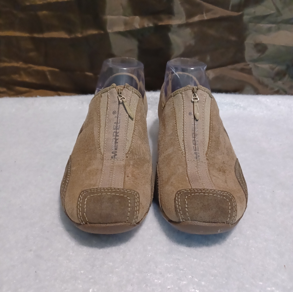 Merrell Barrado Taupe/Gray Casual Flats Sneakers Top Zipper Women US 7 USED.